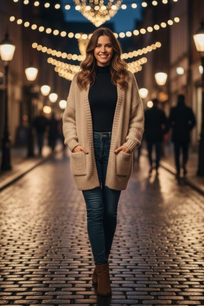 14. Layered High Neck Top with Cardigan