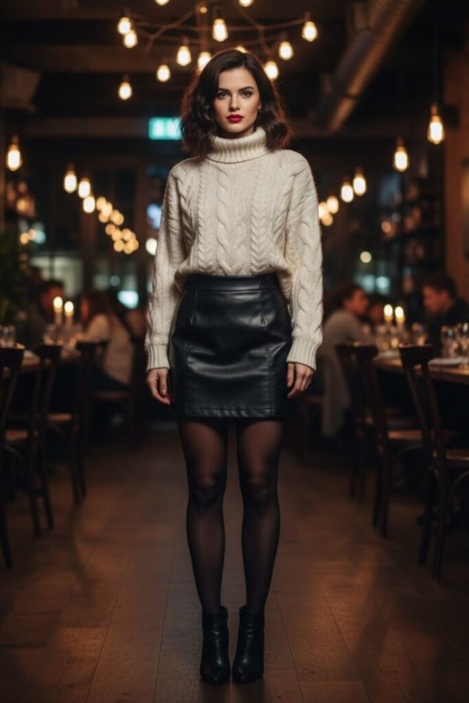 14. Leather Skirt with Oversized Sweater