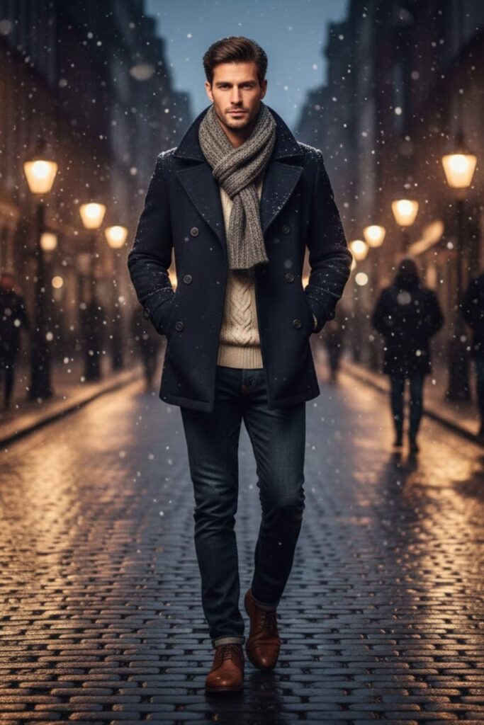 14. Peacoat with Jeans and Boots