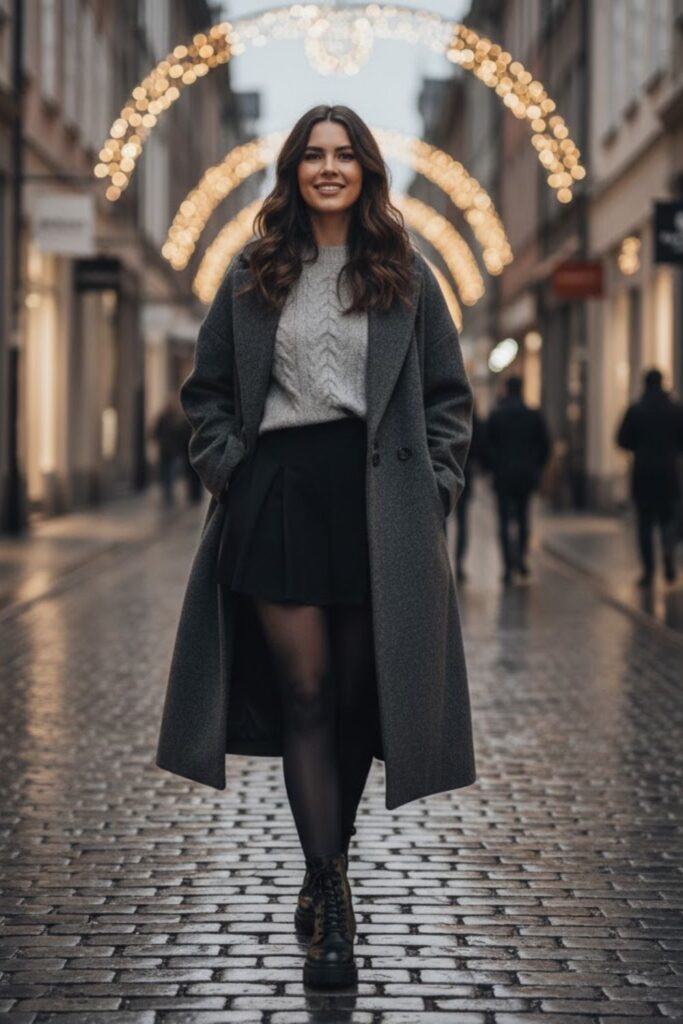 14. Pleated Mini Skirt with Oversized Coat