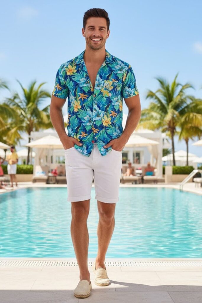 14. Printed Shirt with White Jorts