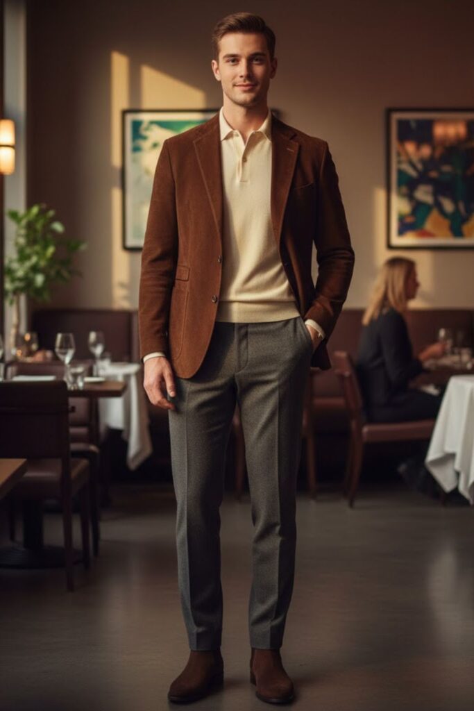 14. Suede Jacket with Knit Polo