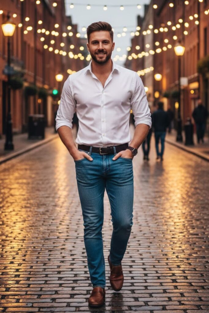 14. White Shirt with Jeans and Loafers