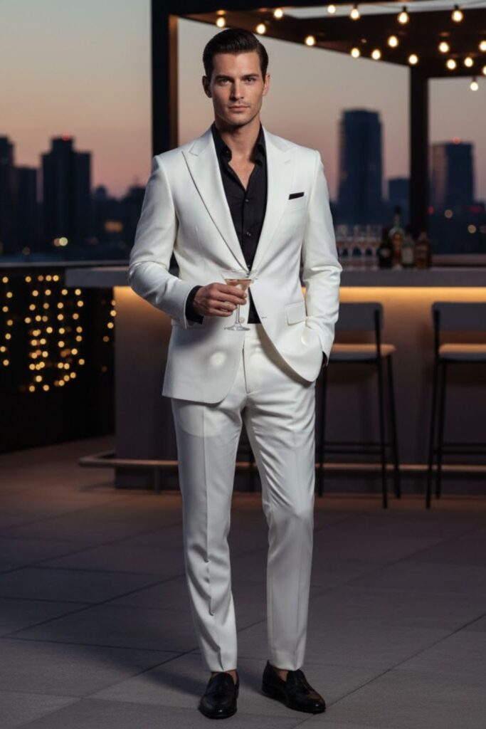 14. White Suit with Black Shirt