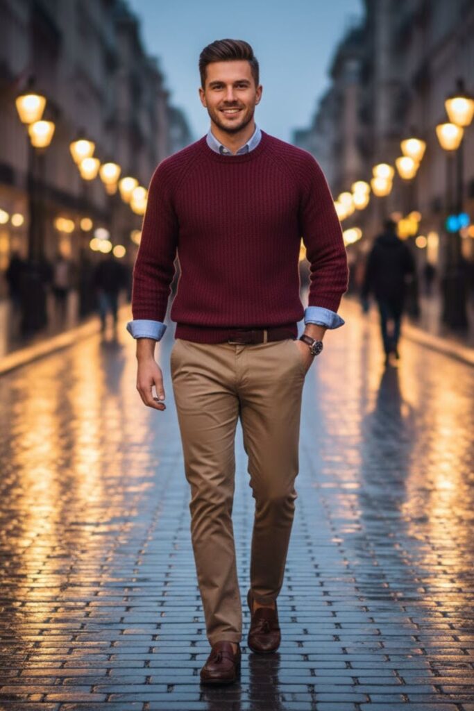 15. Blue Button-Down Shirt with a Sweater