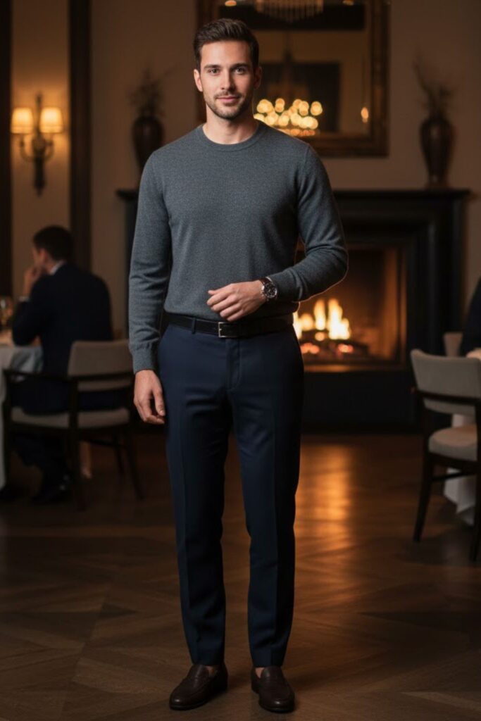 15. Cashmere Sweater with Tailored Trousers