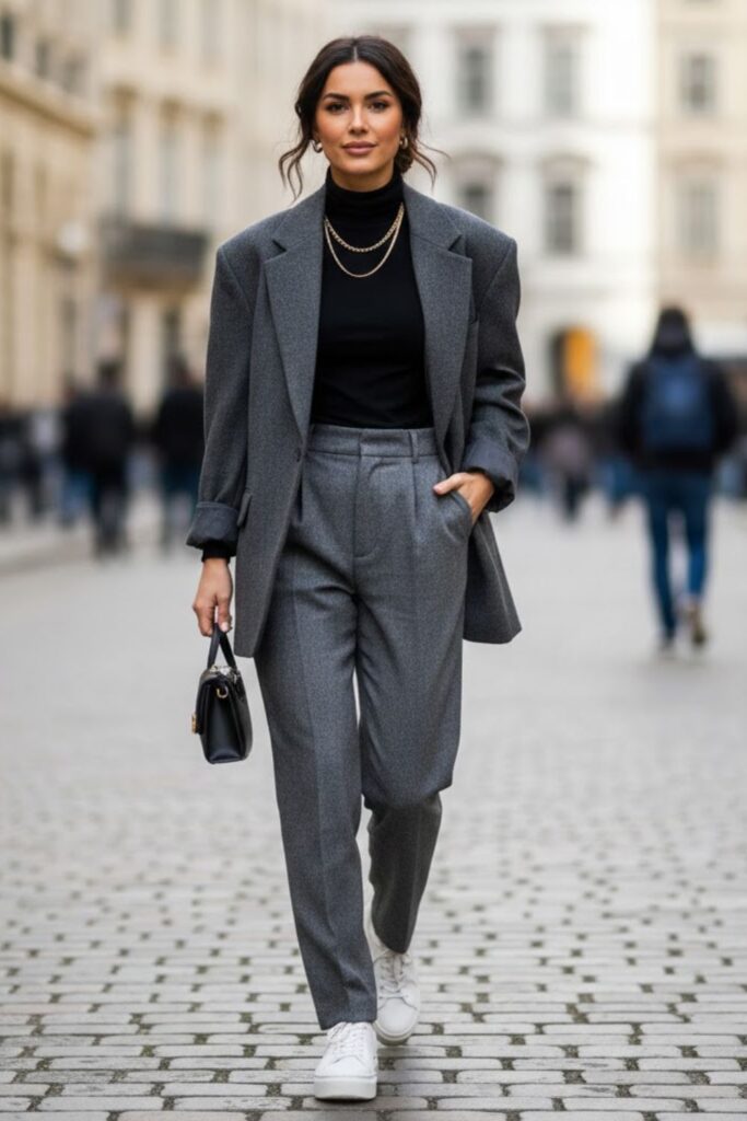 15. Grey Wool Pants with Oversized Blazer