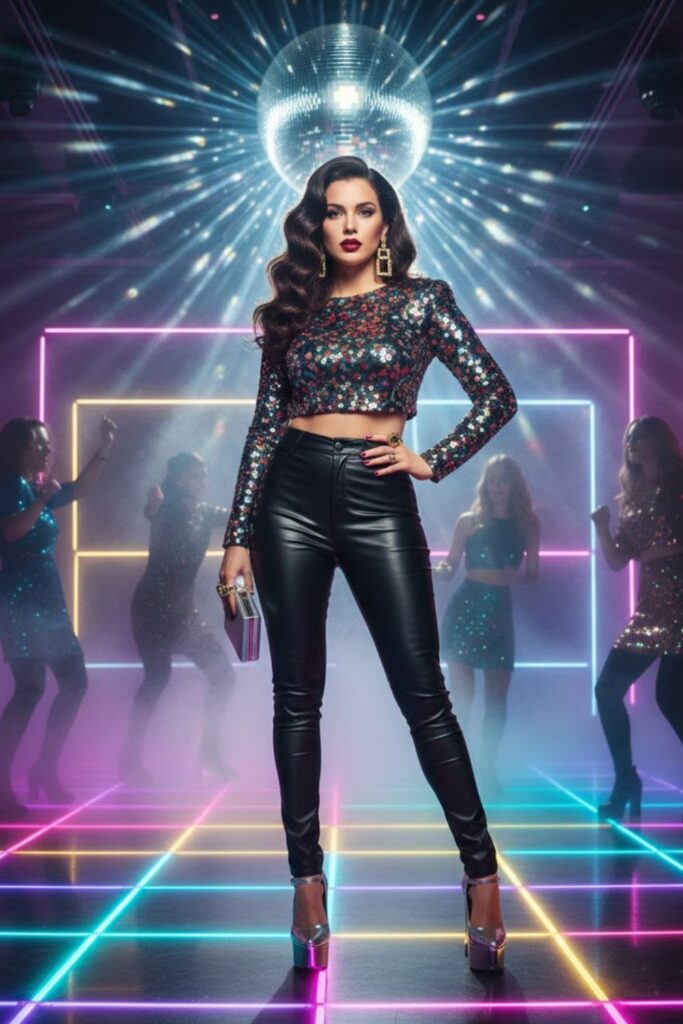 15. Leather Pants with Sequin Top