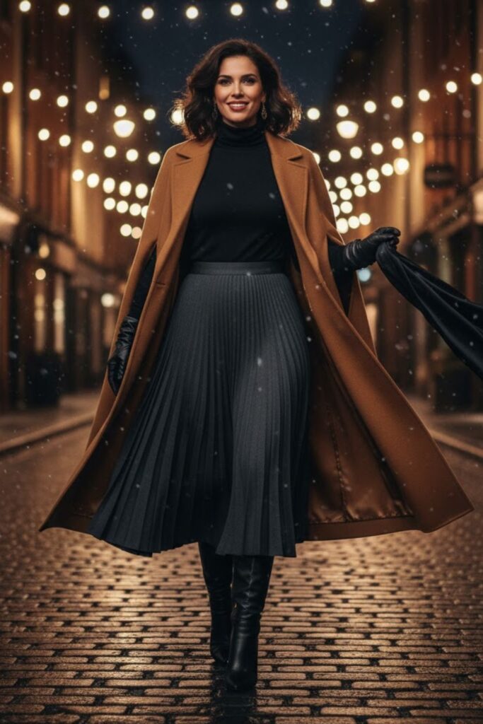 15. Maxi Skirt with Cape Coat and Boots