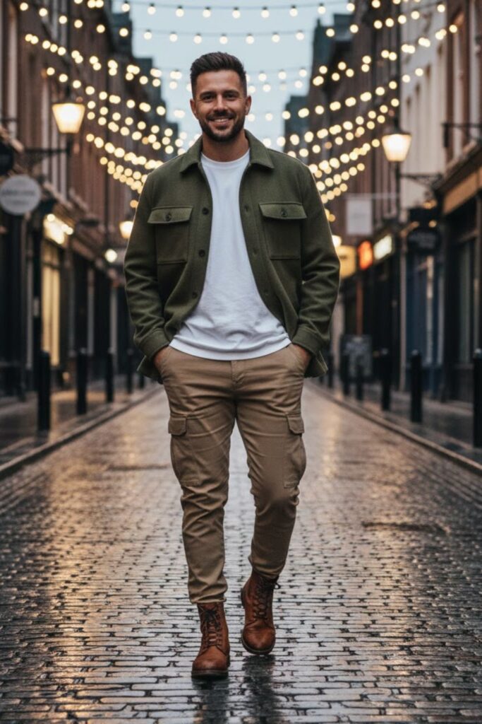 15. Overshirt with Tee and Cargo Pants