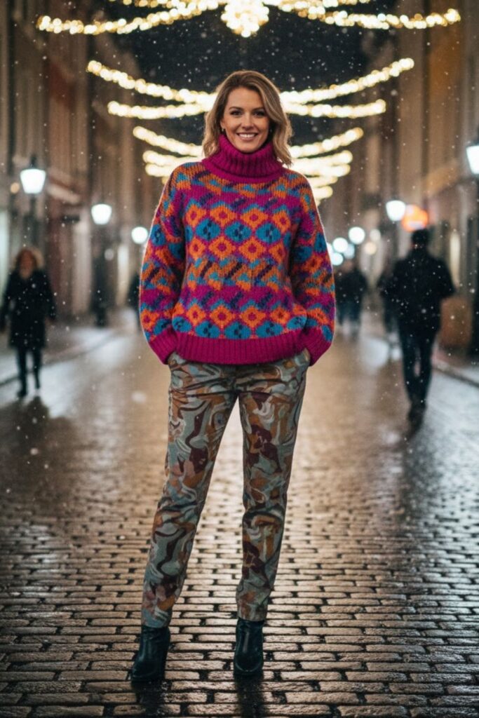 15. Statement High Neck Sweater with Printed Pants