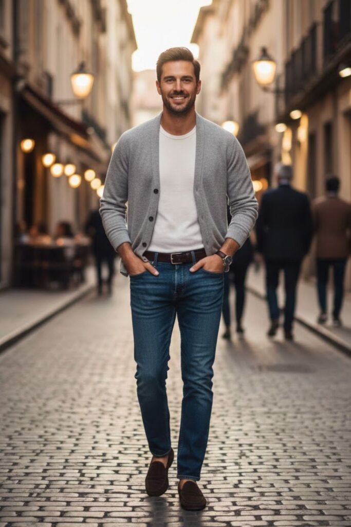 15. The Crewneck T-Shirt with Cashmere Cardigan