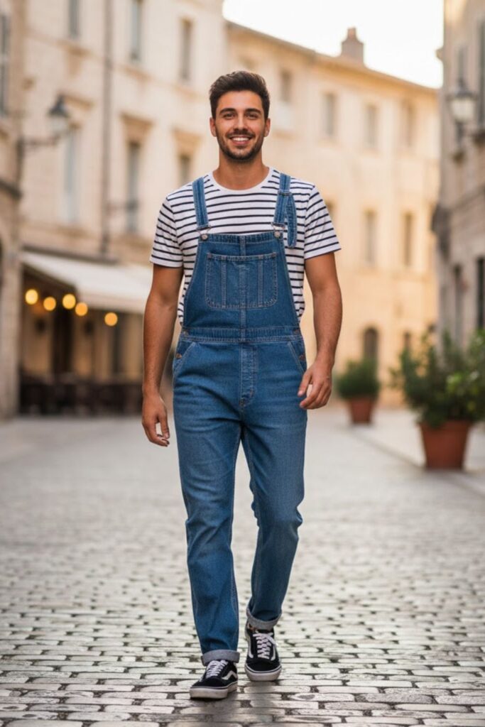 15. Vans with Overalls and a T-Shirt