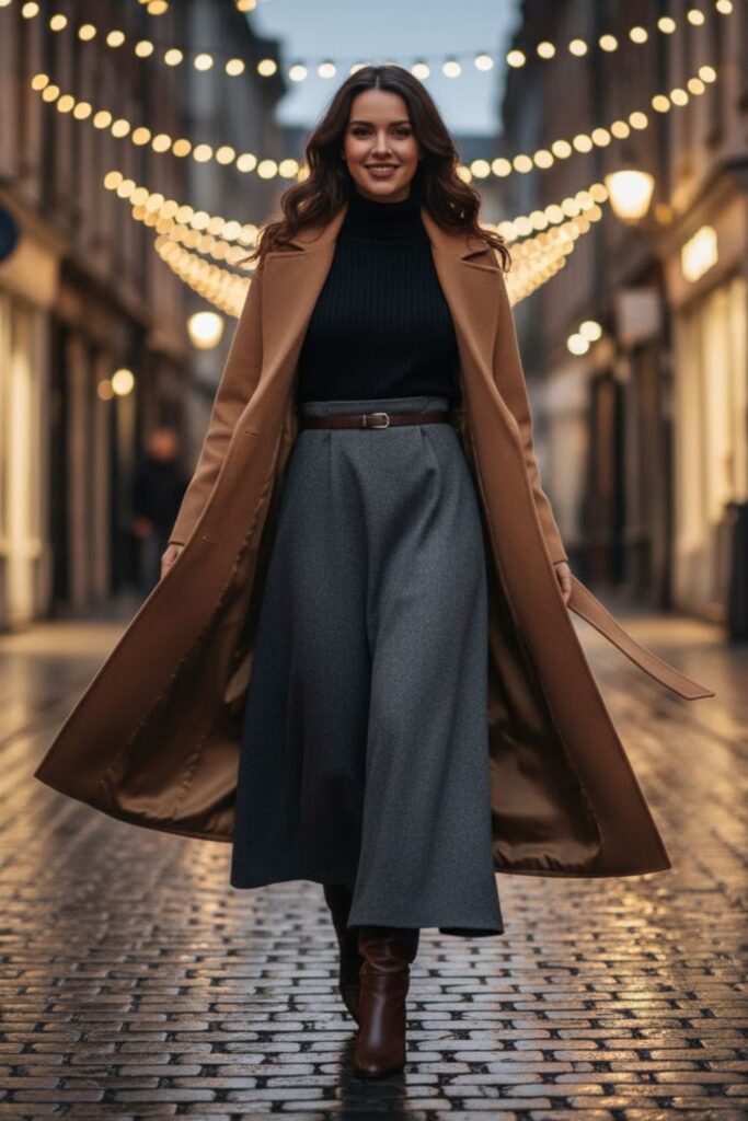 15. Wool Maxi Skirt with Belted Coat