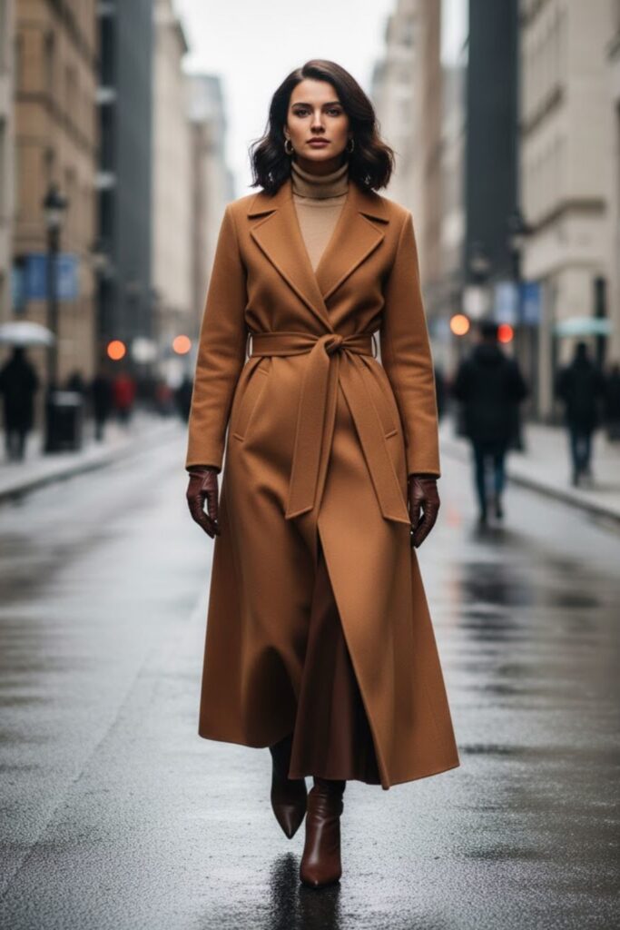 15. Wool Maxi Skirt with a Belted Coat