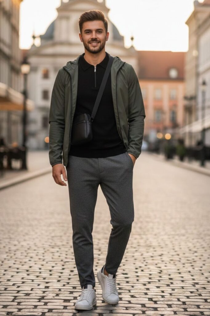 16. Black Shirt with Joggers and Sneakers