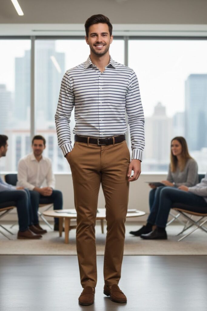 16. Brown Pants with Striped Shirt