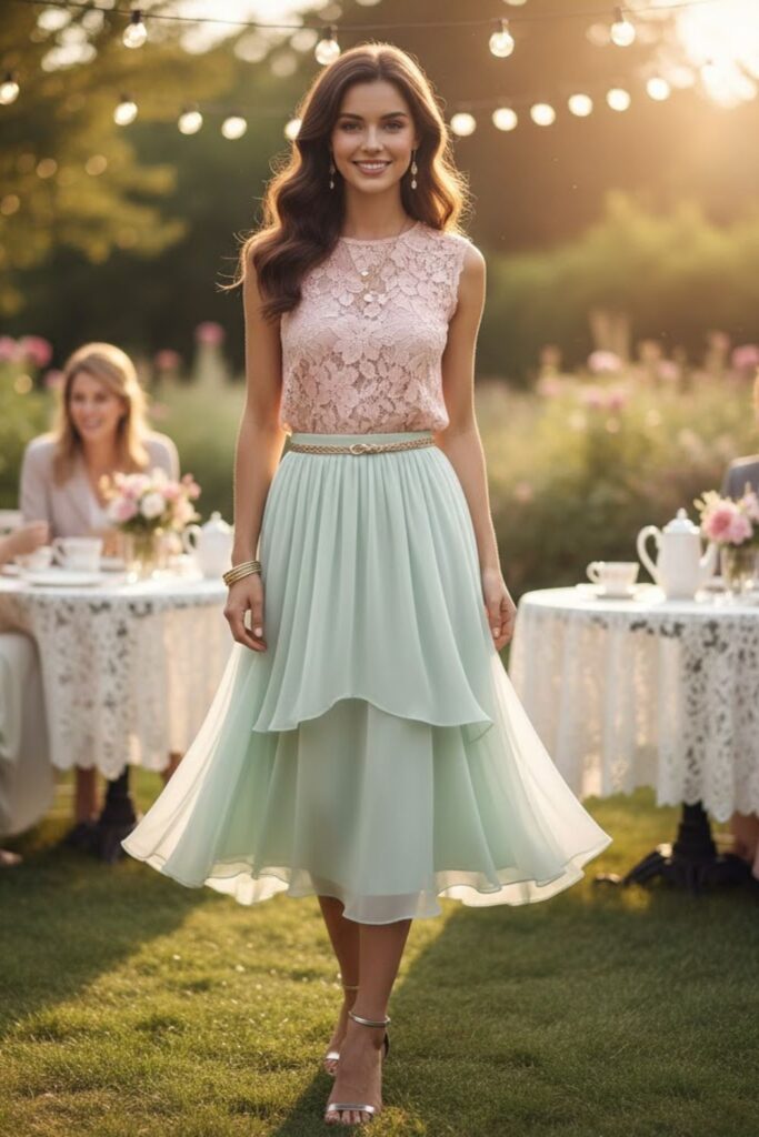 16. Chiffon Skirt with Lace Blouse