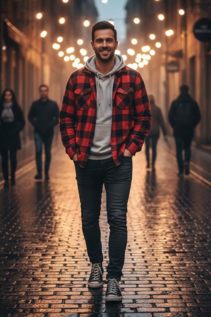 16. Converse with Hoodie and Layered Flannel