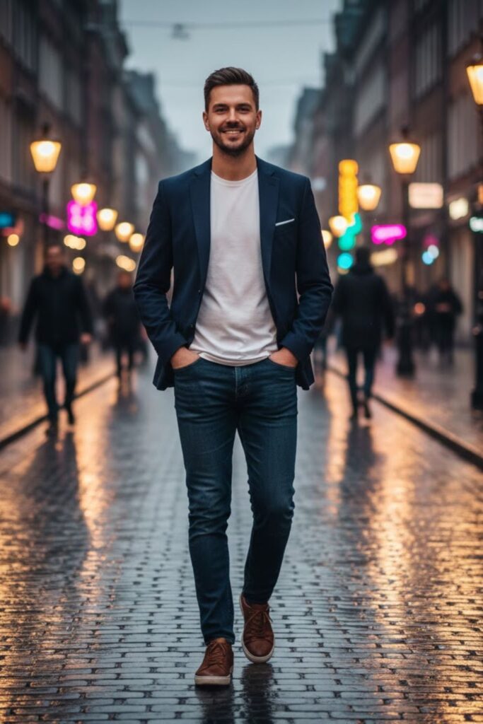 16. Jeans with a Blazer and T-Shirt