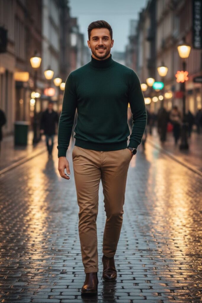16. Khaki Pants with a Turtleneck Sweater