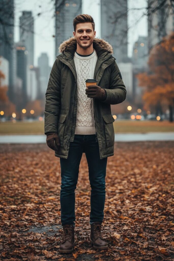 16. Parka Jacket with Sweater and Boots
