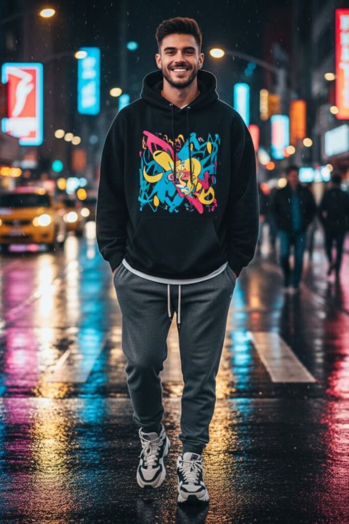16. Sweatpants with a Graphic Hoodie