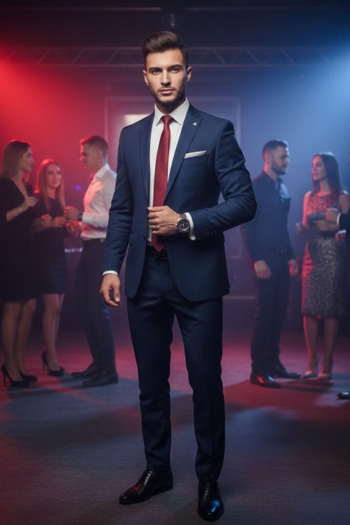 16. Tailored Suit with Statement Accessories (for Men)