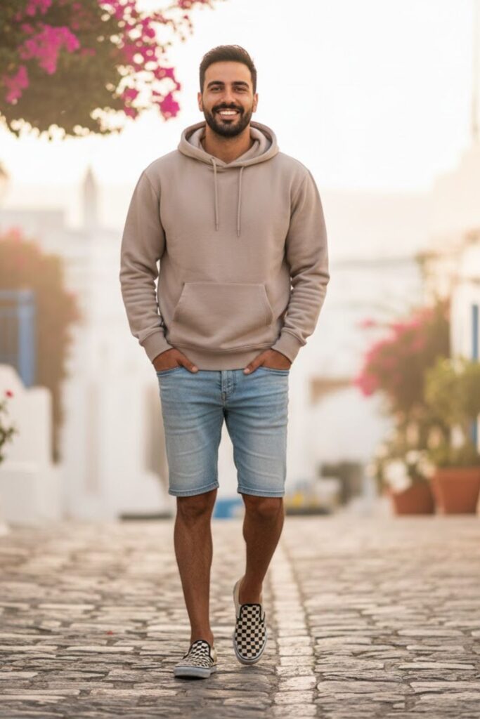 16. Vans with a Hoodie and Denim Shorts