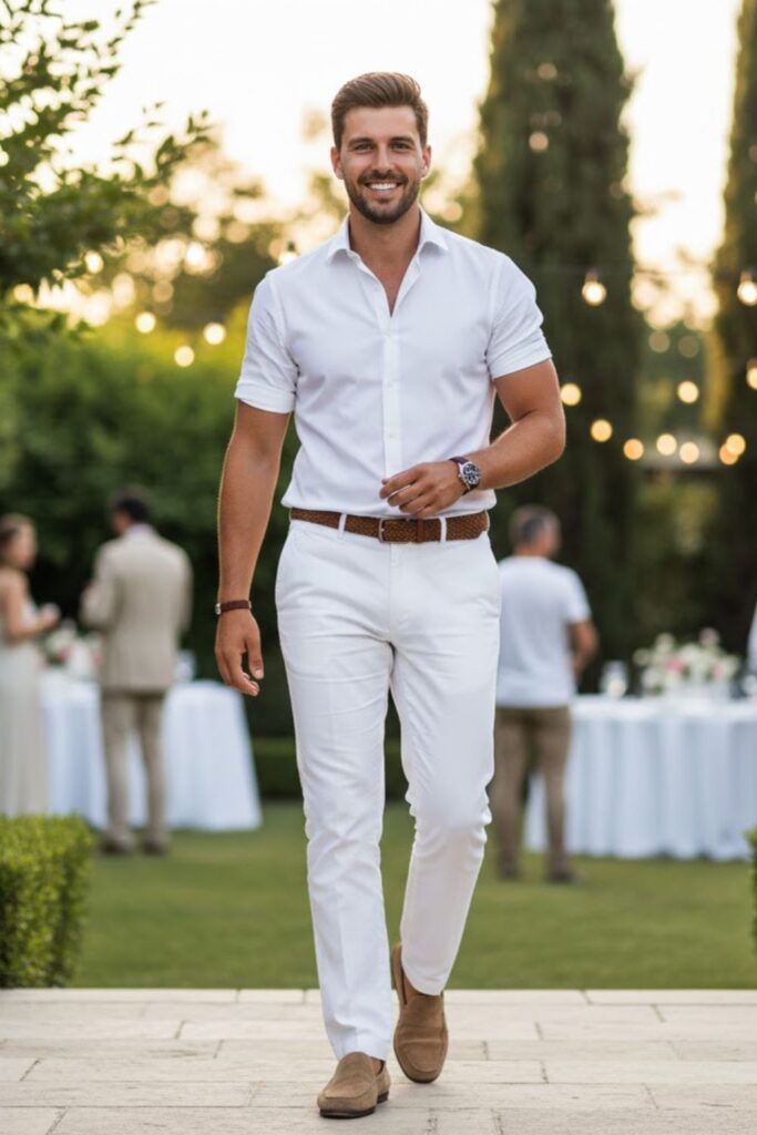 16. White Pants with White Shirt (Monochrome Look)