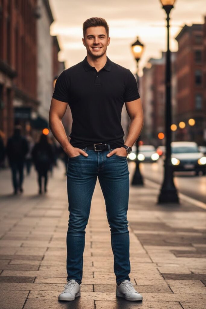 2. Black Shirt with Blue Jeans