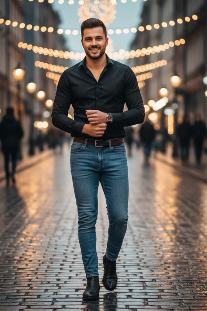 2. Blue Jeans with Black Shirt
