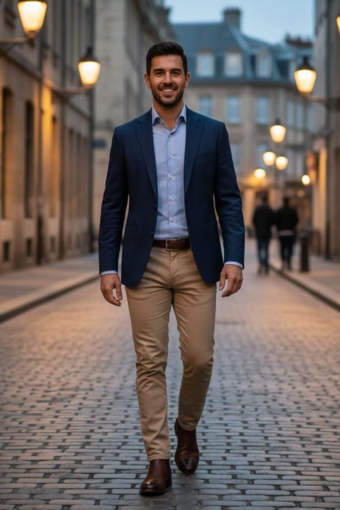 2. Chelsea Boots with a Blazer and Chinos