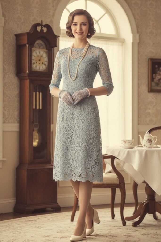 2. Lace Dress with Delicate Gloves