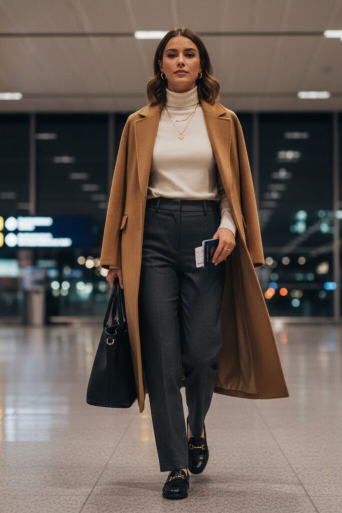 2. Longline Coat with Turtleneck and Trousers