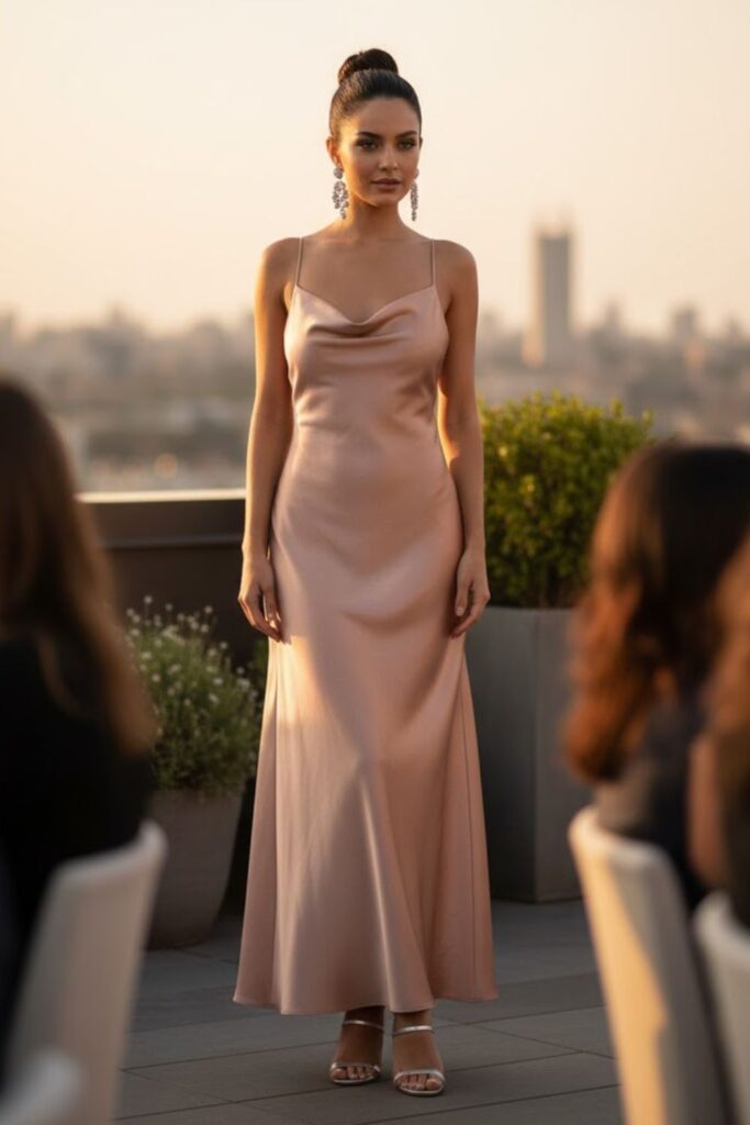 2. Satin Slip Dress with Statement Accessories