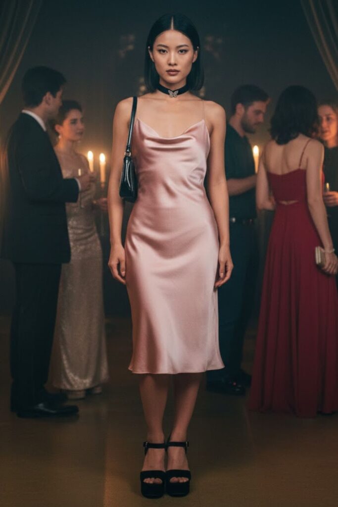 2. Slip Dress with Platform Sandals