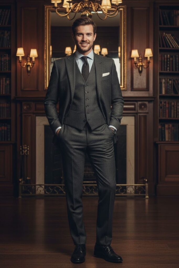 2. The Charcoal Three-Piece Suit