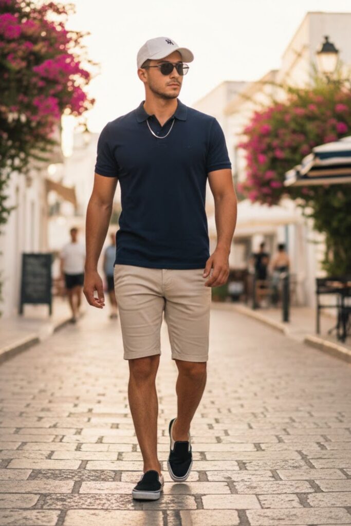 2. Vans with Shorts and a Polo Shirt