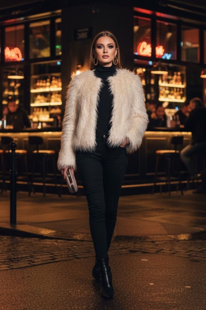 3. Black Skinny Jeans with Faux Fur Jacket