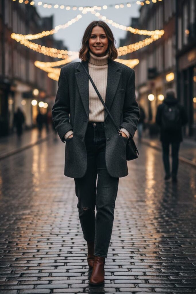 3. Blazer over Knit Top and Jeans