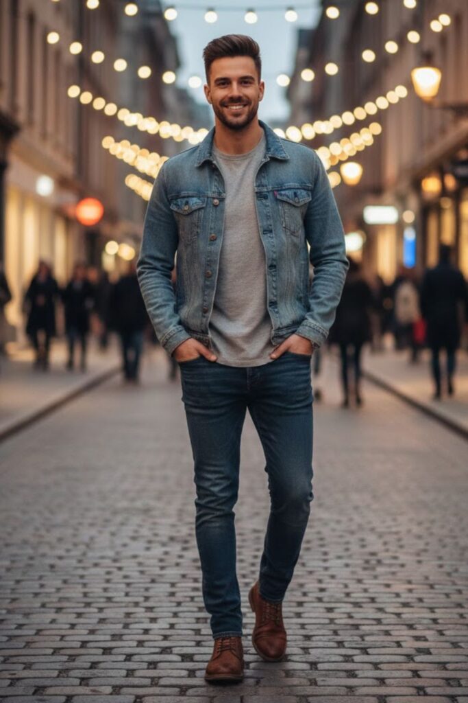 3. Blue Jeans with Denim Jacket