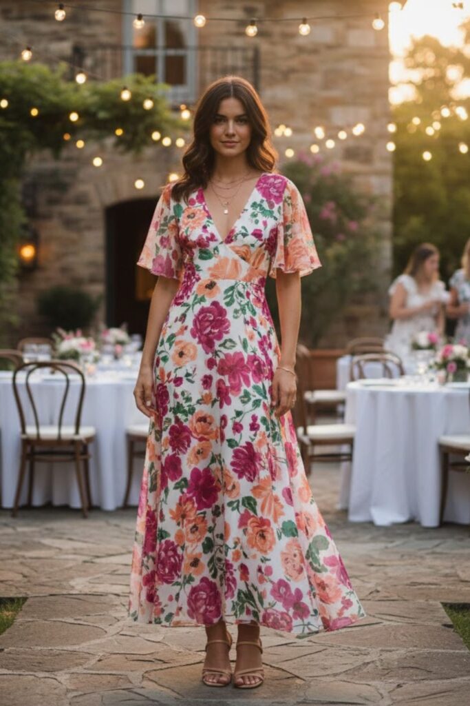 3. Flowy Maxi Dress with Heeled Sandals