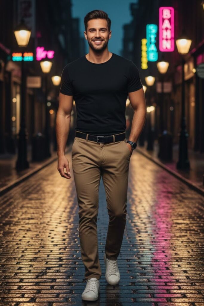 3. Khaki Pants with a Black T-Shirt