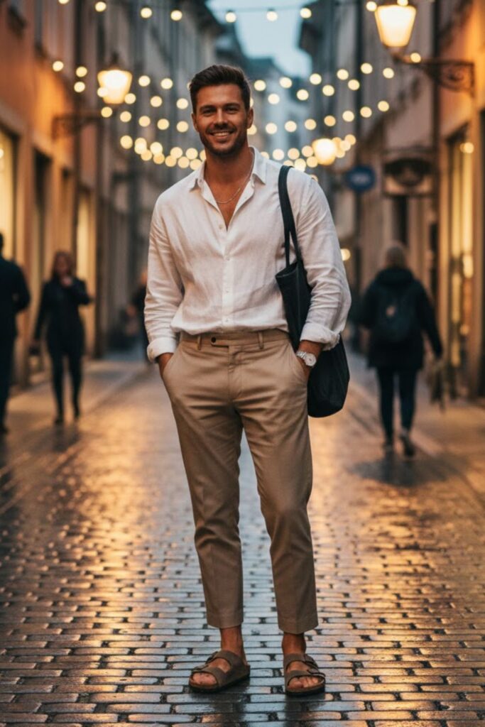 3. Oversized Shirt with Cropped Trousers and Suede Birkenstocks