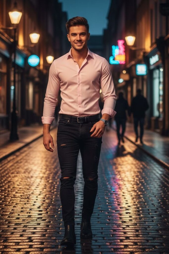 3. Pink Shirt with Black Jeans