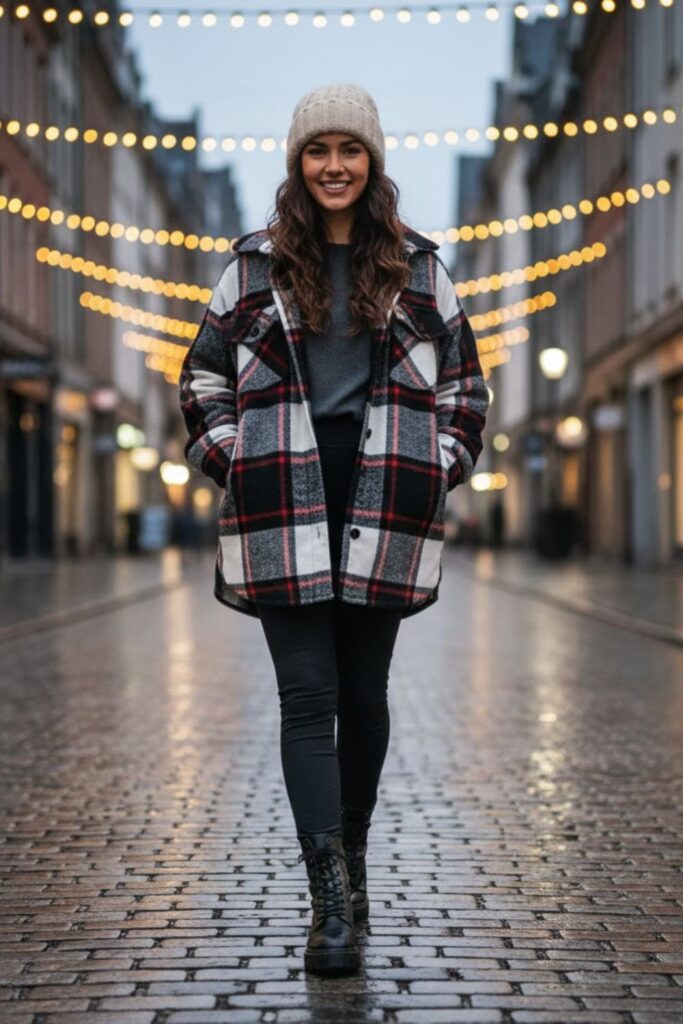 3. Plaid Shacket and Leggings Combo