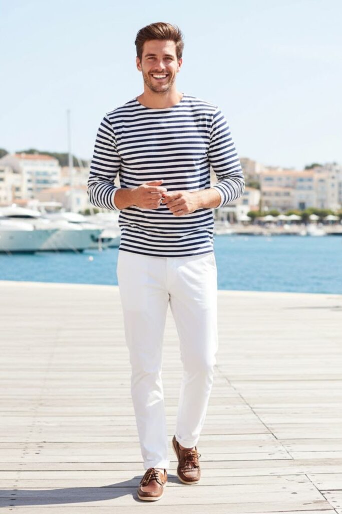 3. White Pants with Striped Shirt