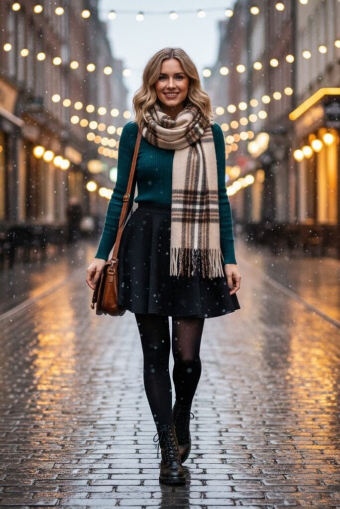4. Black Skater Skirt with Long Sleeve Top and Scarf