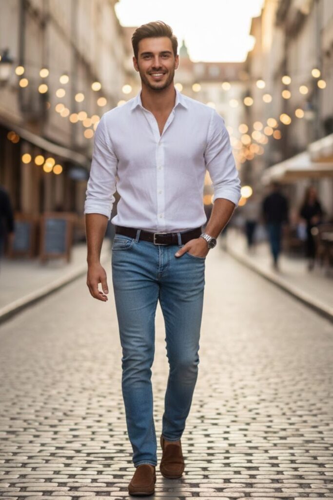 4. Blue Jeans with White Shirt